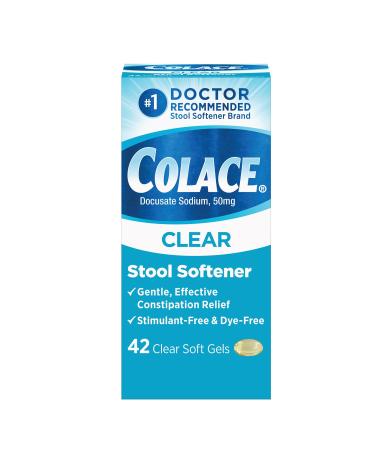 Colace Clear Stool Softener Soft Gel Capsules Constipation Relief 50mg Docusate Sodium Doctor Recommended 42ct