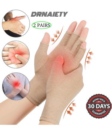 Arthritis Compression Gloves for Men & Women - Relief for Rheumatoid, Osteoarthritis, Carpal Tunnel Pain - 2 Pairs Light Brown - Buy Online on GoSupps.com