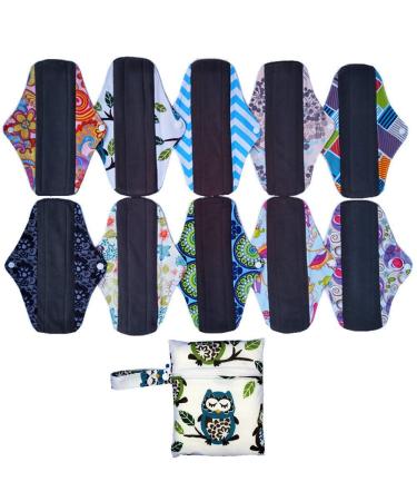 10PCS Charcoal Bamboo Mama Cloth/Menstrual Pads/Reusable Sanitary Pads Panty Liner Multicolored MC10-10