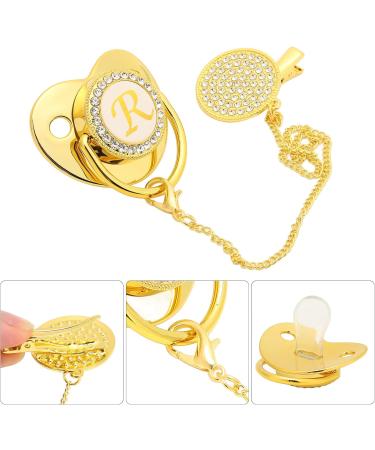 Alomejor Baby Pacifier - Curved Design Safe Materials 26 Letters Healthy Bling with Clips for 6-18 Months - Golden Color - Buy Online on GoSupps.com