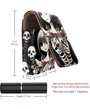 Buy Leather Lipstick Case Organizer with Mirror | Mini Skull Design Lip Gloss Holder - International Shipping - Buy Online on GoSupps.com