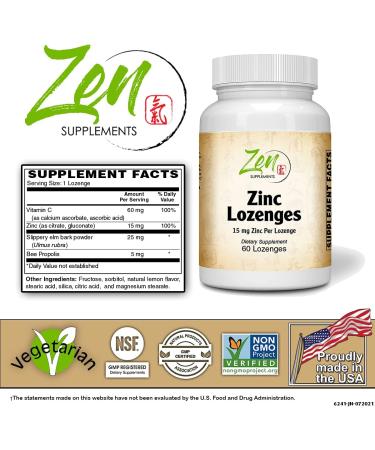 Zen Supplements Zinc Lozenges 15mg - Immune Support Antioxidant Supplement | 60-Lozenge Pack - Buy Online on GoSupps.com
