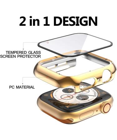 2 Pack Gold Tempered Glass Case for Apple Watch 44mm Series 6/5/4/SE - Full Coverage Screen Protector & Shockproof Bumper - Buy Online on GoSupps.com