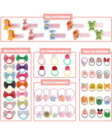HQCM 60 PCS Seamless Ponytail Holder Hair Accessories for Girls - Multicolor Mini Baby Cartoon Hair Ties with Bow, Elastic Bands, and Clips for Kids - Buy Online on GoSupps.com