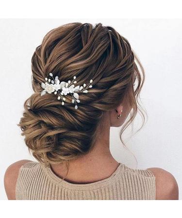 Gorais Flower Bride Wedding Hair Comb Pearl Bridal Hair Accessories Leaf Hair Piece for Women and Girls (A-silver)