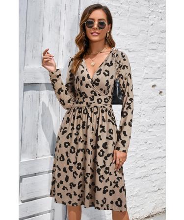 OUGES Women's Spring Casual Midi Dress - Long Sleeve V-Neck Floral Wrap Dress with Pockets - Buy Online on GoSupps.com