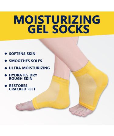 Moisturizing Gel Heel Socks - 2 Pairs for Cracked Feet Care | Night Treatment for Dry Heels | Spa Socks for Men & Women - Yellow Regular - Buy Online on GoSupps.com