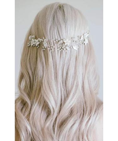 Deniferymakeup Wedding Bridal Leaf and Flower Headband Bridal Hair Vine Wedding Head Piece Rhinestone Hair Piece Bridal Hair Accessories Headband Gold Crown Floral Wreath Hair Accessories (Silver) - Buy Online on GoSupps.com