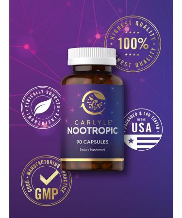 Carlyle Brain Nootropic Supplement | 90 Capsules | with Caffeine B12 & Guarana Extract | Non-GMO & Gluten Free - Buy Online on GoSupps.com