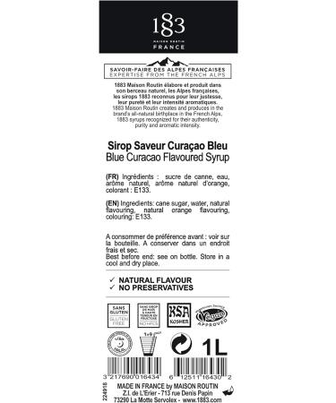 1883 Maison Routin Premium Blue Curacao Flavoured Syrup - 1L Glass Bottle for Cocktails & Mocktails - Buy Online on GoSupps.com