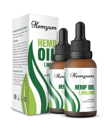 Organic Hemp Oil by Hemyum - 1,000,000 Maximum Strength - Helps Anxiety, Stress, Calming, Relaxation, Sleep - Natural Hemp Tincture Drop - Vegan, Non-GMO, Organically Grown in USA - 2-Pack Nature 1 Fl Oz (Pack of 2)
