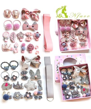 NFACE 36 pcs Hair Accessories Gift Set for Baby Girls - Bows, Ties, Barrettes, Hairpins - Multicolor Pink Gray - Toddlers and Little Girls Hair Clips - Buy Online on GoSupps.com