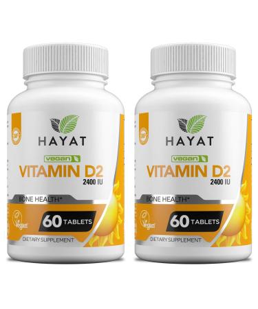 HAYAT Vitamins Vegan Natural Vitamin D 2400 IU D2 Certified Halal (Pack of 2)