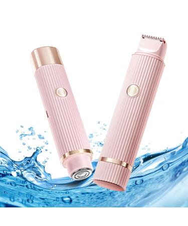 Magitech 2 in 1 Bikini Trimmer for Women Rechargeable Pubic Hair Trimmer Women IPX7 Waterproof Electric Shaver for Women Wet & Dry Hair Remover for Face/Arm/Legs Woman Pink