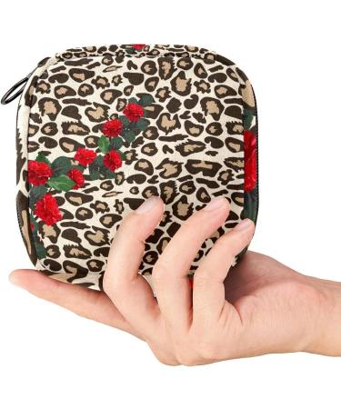 Stylish Menstruation Bag with Zipper - Women's Napkin & Tampon Pouch in Leopard Pattern & Red Roses | Ideal Collecting Bag for Girls - Buy Online on GoSupps.com