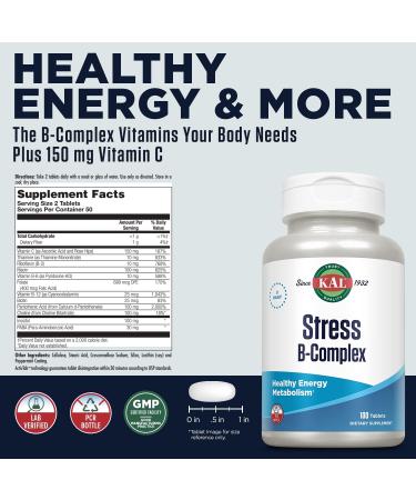KAL Stress B Complex Vitamin Supplement for Energy and Immune Support - 100 Tablets - Buy Online on GoSupps.com