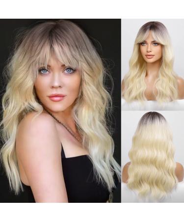 HAIRCUBE Curly Wigs for Women Synthetic Hair Wig with Fringe for Daily Use or Cosplay (Blonde M)