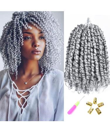 8 Packs Pre-twisted Passion Twist Crochet Hair for Black Women, 8 Inch Passion Twist Hair, Pre-looped Crochet Braids Bohemian Hair Synthetic Braiding Hair Extensions (12Strands/Pack,TGrey#) 8 Inch (Pack of 8) TGrey#