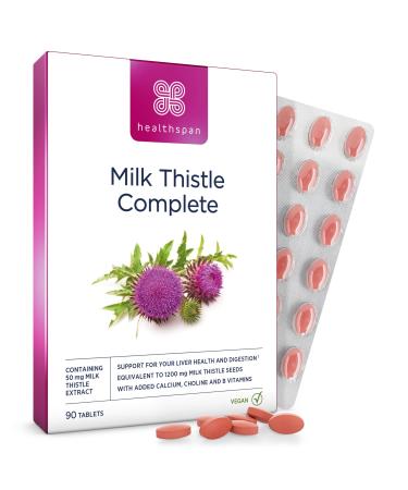 Healthspan Milk Thistle Complete (90 Tablets) | 50mg Milk Thistle Extract | with B Vitamins Calcium & Choline to Support Your Digestive Health & Liver Function | Vegan Friendly