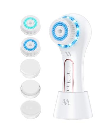 Electric Facial Cleansing Brush Waterproof Face Brush Spin Rechargeable Misiki IPX7 Exfoliating Face Brush with 3 Mode, 5 Brush Head for Exfoliating, Massaging, Removing Blackhead 1-white