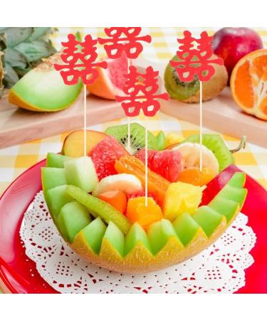 LUOZZY 90Pcs Wedding Cupcake Picks Double Happiness Cake Toppers Wedding Valentine Cake Decoration - Buy Online on GoSupps.com