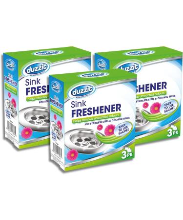 Duzzit Sink Freshener Pack of 3-3x30g Drain Smell Eliminator Sachets - 9 sachets total - Effective Drain Odour Eliminator for Stainless Steel and Ceramic Sinks bundled by Great British Home - Buy Online on GoSupps.com