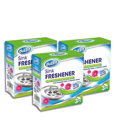 Duzzit Sink Freshener Pack of 3-3x30g Drain Smell Eliminator Sachets - 9 sachets total - Effective Drain Odour Eliminator for Stainless Steel and Ceramic Sinks bundled by Great British Home