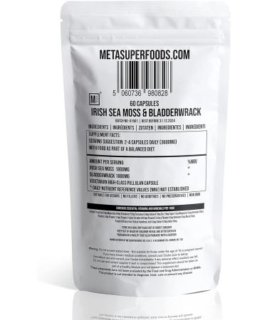 Sea Moss and Bladderwrack 60 Capsules (3600mg) High Potency - Vegan, UK Made, Wild Harvested | Non GMO, No Fillers - Buy Online on GoSupps.com