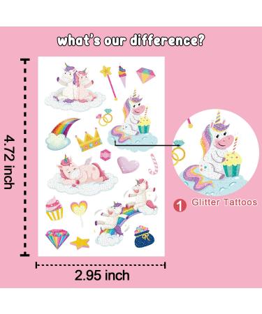 Partywind Glitter Temporary Tattoos for Kids - 150 PCS Cute Fake Tattoos Stickers for Boys and Girls, Birthday Party Supplies with Unicorn, Dinosaur, Mermaid, Construction, Space Themes - 12 Sheets - Buy Online on GoSupps.com
