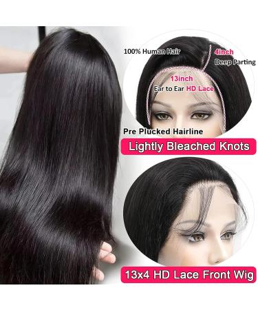 Queen Story 26 Inch Lace Front Human Hair Wig 13x4 Straight 180% Density HD Transparent Lace Frontal for Black Women - Natural Color | Pre Plucked with Baby Hair - Buy Online on GoSupps.com