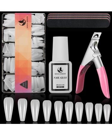 Artificial nails with nail adhesive set magic armor 504pcs piece white coffin nail tip nail tips nail tips for gelnail 10 sizes full cover nail tips & nail files nail clip for at home DIY nail studio