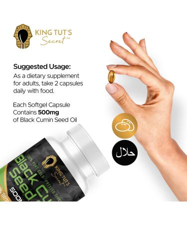 KING TUT'S SECRET Black Seed Capsules - 500 mg 100 Softgels - Nigella Sativa Extract Black Cumin Supplement for Hair Antioxidant Support Immune System - Halal Black Seed Cumin Oil Capsules - Buy Online on GoSupps.com