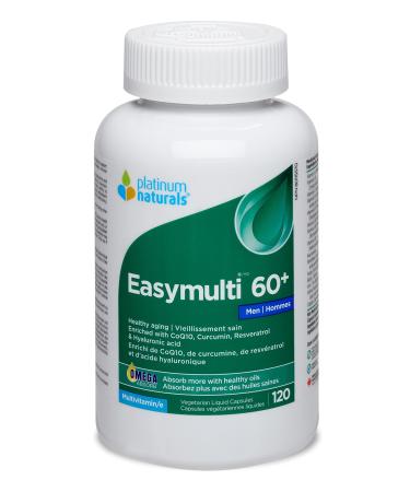 Platinum Naturals - Easymulti 60+ for Men 120 Capsules - Men's Vitamins Multivitamin for Adults - Multivitamin with CoQ10 -Prostate Health Immune Support & Heart Health CoQ10-Mens Daily Multivitamin 120 count (Pack of 1)