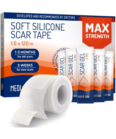 1.6  x 120 Silicone Strips for Scar Healing: Premium Silicone Sheets for Scars  Advanced Silicone Scar Strips & Silicone Scar Tape for Surgical Scars - All-in-One Scar Care Solution