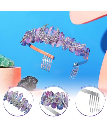 Handmade Raw Crystal Quartz Moon Crown for Women - Halloween Witch Tiara - Mermaid Crown for Festival & Rave - 2 Colors - Buy Online on GoSupps.com