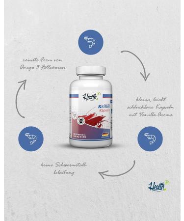 Health+ Krill Oil 120 Capsules - 500mg Omega 3 Fatty Acids (EPA & DHA) | Pure Pollution-Free Made in Germany - Buy Online on GoSupps.com
