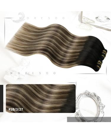 Moresoo Ombre Clip-In Hair Extensions | Remy Real Hair Balayage #1B/3/27 - 30 cm 5pcs 70g Silky Soft - Buy Online on GoSupps.com