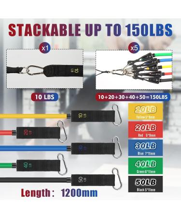 Exercise Resistance Bands Set with Handles - 150/200/250/300 lbs for Workout Yoga & Physical Therapy - Durable Multicolor Resistance Bands with Door Anchor - Buy Online on GoSupps.com