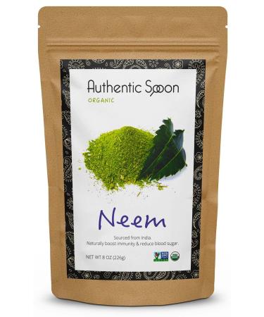 Pure Organic Neem Powder | Lab Tested for Purity | 8 oz or 1/2 lb | Resealable Eco Kraft Bag | 100% Raw from India | All-Natural Ayurveda Product for Face Mask Skin Care Hair Detox Healthy Blood