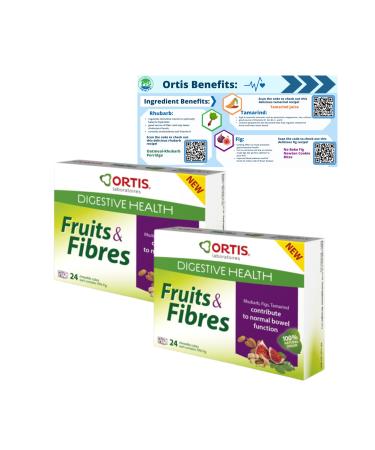 Constipation Relief Supplements Bundle Includes 2 Packs of Ortis Fruits and Fibres Cubes (24 Cubes per Pack) with Go2 Health Ortis Benefits Card
