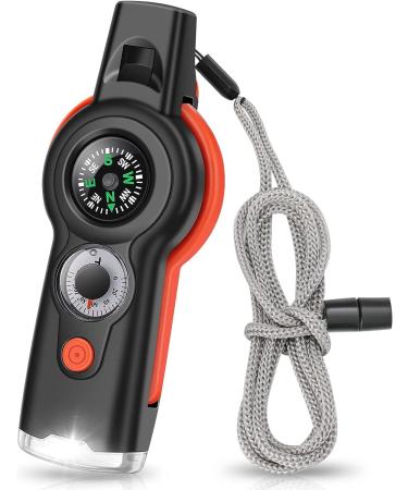 7-in-1 Emergency Survival Whistle - Outdoor Multifunctional Tool with Lanyard | Ideal for Kayaking, Boating, Hiking & More | Black+Orange - Buy Online on GoSupps.com