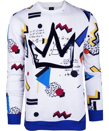 Screenshotbrand Men's Urban Hip Hop Premium Fleece Sweatshirt - Small White/Pop - Street Fashion Activewear - Buy Online on GoSupps.com