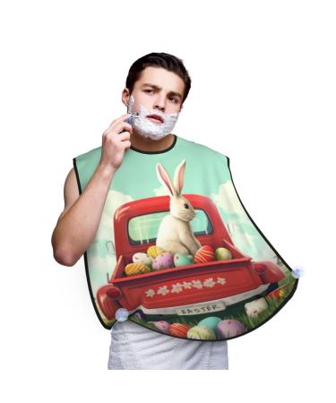 Easter Bunny on the Truck Shaving Bib Gifts for Dad Waterproof Holiday Beard Apron One Size Fits All