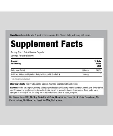 Piping Rock Stabilized R-Lipoic Acid 100mg | Non-GMO Gluten Free | 90 Capsules with Biotin Optimizer - International Shipping Available - Buy Online on GoSupps.com