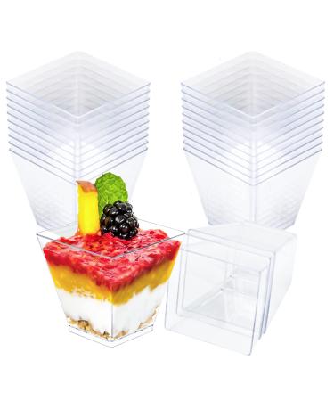 Dessert Cups Clear Square Plastic Mini Cube 2oz Shot Glass Pack of 40