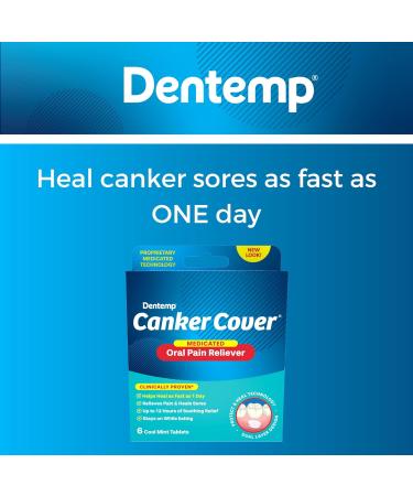 Dentemp Canker Sore Medicine 2pk Canker Cover - Oral Pain Reliever (12 Count) - Treatment to Relieve Canker Pain, Mouth Sores & Mouth Irritation - Fast Acting Canker Sore Relief Tablets for Adults - Buy Online on GoSupps.com