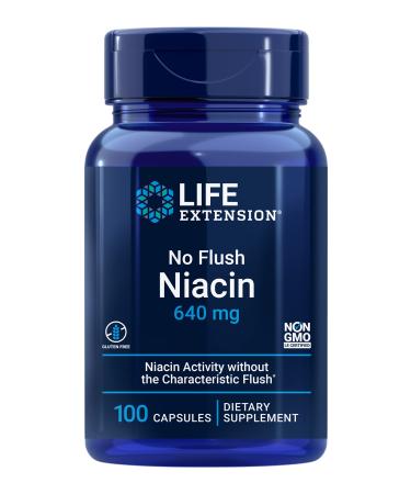 Life Extension No Flush Niacin 640 mg - Flush Free Vitamin B Supplement Pills with Inositol for Healthy Metabolism and Cholesterol Management  Non-GMO, Gluten-Free - 100 Capsules