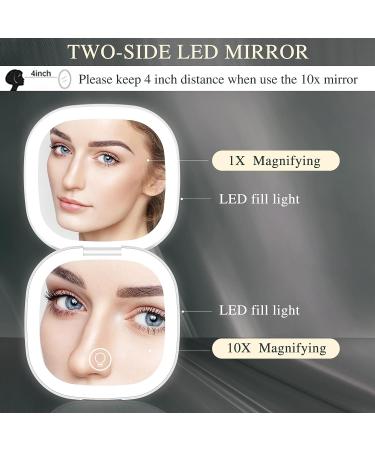 DTBG Compact Travel Makeup Mirror 1X/10X Magnifying Touch Screen LED Cosmetic Mirror (White) - Buy Online on GoSupps.com
