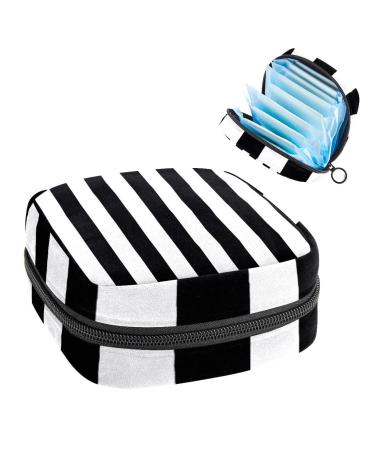 GIAPB Period Bag Sanitary Napkin Storage Bag Period Pouch Travel Makeup Bag Black White Stripe Pattern Color1879