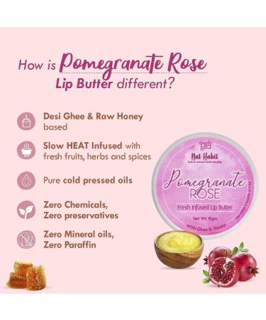 Pomegranate Rose Lip Balm - Natural Ayurvedic Lip Mask for Dry Chapped Lips | Unisex Kitchenmade with Desi Ghee Raw Honey & Vitamin E - 10gm - Buy Online on GoSupps.com